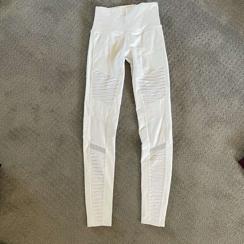 Alo Yoga White High-Waist Moto Legging